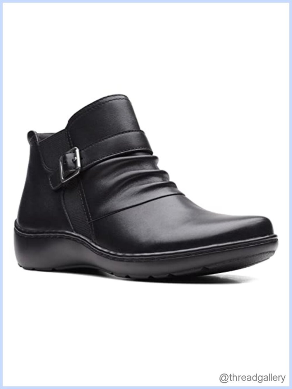 Leather Ankle Boots Ruched Buckle Side Zip Chelsea Bootie